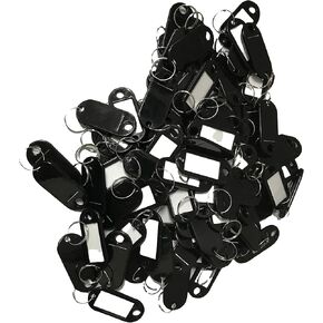 100 Key Ring Tags Plastic Assorted ID Black Color Key Keyring Fobs