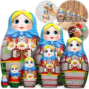 AEVVV Russian Nesting Dolls Set of 7 pcs - Matryoshka Doll in Belarussian Traditional Dress - Russian Doll with Cornflowers, Spikelets and Chamomile Flowers