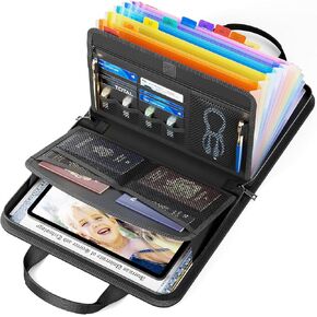 Important Document Organizer Folio - Fireproof Coating, 13-Pocket Accordion File Organizer with Handle & Labels - Expandable Paper Organizer for Letter/A4 Size Files, Travel Documents