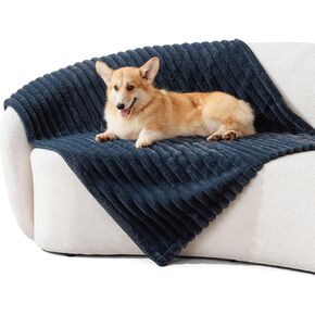 Waterproof Dog Blankets for Large Dogs - Large Blanket Washable for Bed Protection, Soft Faux Fur Couch Throw Blanket Furniture Protector, 40x50, Navy