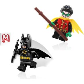 LEGO Super Heroes DC Batman Minifigure Combo - Batman (in Black Suit with Batcape and Bat-a-rang) and Robin (Green Mask and Yellow Cape) with Staff and Minifigureland Tile