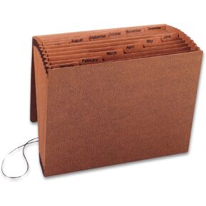 1InTheOffice Accordion File Organizer, Expandable File Folder Organizer, 12 Pocket Accordion Folder, Monthly Index, Elastic Cord, 1/6-Cut Tabs, Letter Size, Red Rope