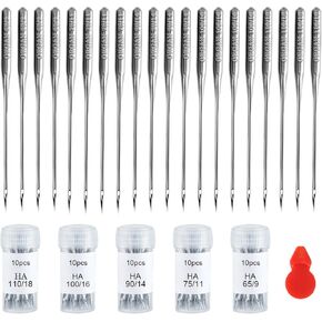 StiVerse Sewing Machine Needles, 50PCS Organ Needle HAX1 Sewing Needles Universal Sizes65/9,75/11,90/14,100/16,110/18 Heavy Duty Sewing Needles Machine for Embroidery Leather Jeans Thick Fabric