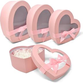هدية بوتيك صناديق هدايا على شكل قلب ، 3 عبوة وردية قلوب مع علاج النافذة والأقواس على أغطية تعشش ملف تعريف الارتباط من الورق المقوى للهدية التغليف الحاضر in Kuwait