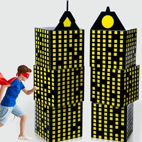 6 أجهزة كمبيوتر كبيرة بطل حزب الحفلات الصناديق 11 بوصة Skyscraper City Gift Hero Hero Synges Treat Boxes City Skyline Buildings Pheroes Cropect for Boys Girls Birthdy Party Decoration (