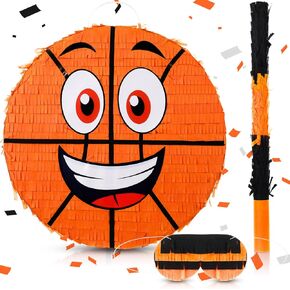 Poen Basketball piñata Set, Basketball Party piñata Bundle with a Blindfold, Bat and Confetti 13 x 13 x 3 Inch Funny piñata for Birthday Party Sports Theme Party piñata Party Games Decorations