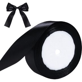 Black Ribbon for Gift Wrapping, 1 inch Polyester Satin Hair Ribbon, Ribbon for Flower Bouquet, Weeding Decoration, Baby Shower, Crafts Bows Fabric Christmas Ribbon 25 Yards