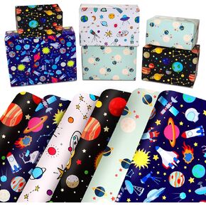 Outer Space Wrapping Paper Birthday Wrapping Paper for Boys Girls Kids Childrens Men Women - Gift Wrapping Paper Set with Blue White Navy Bulk Packaging Paper Assortment for Birthday Party Holiday Decoration DIY Crafts Supplies - Galaxy Spaceship Galactic