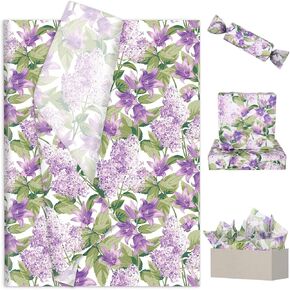 JarThenaAMCS 100 Sheets Lilac Tissue Paper Purple Floral Gift Wrapping Paper Decorative Art Paper for DIY Crafts Home Party Supplies, 14 x 20 Inch
