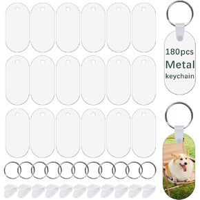 180 Pcs Metal Sublimation Keychain Blanks Bulk,Double Sided Sublimation Blanks Keychain Heat Transfer Keychain Blanks,Sublimation Ornament Blanks（Oval）
