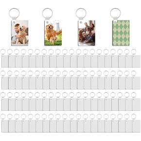 Allruyee 240 Pieces Sublimation Keychain Blanks Rectangle Double Side Heat Transfer Blanks MDF Blank Board Key Rings Blanks for Sublimation DIY and Craft