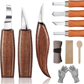 Wood Carving Set Whittling Knives 12PCS Kids Christmas Gift Walnut Hand Carving Tools Set Kit for Adults Woodworking DIY