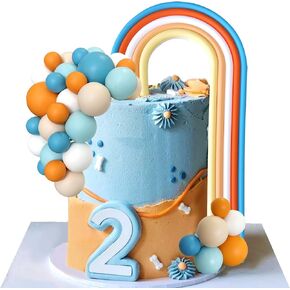 Blue Rainbow Cake Toppers Mini Balls Blue Orange Dog Cake Decorations for Birthday Baby Shower Party Supplies