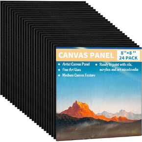 Black Canvas Panels for Painting, 24 Pack 8x8 Inch Canvas Boards for Painting, Art Canvases Square Blank Canvases Flat Canvas Boards Acrylics Oil Watercolor Canvas Bulk Canvas,100% Cotton Primed