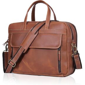 18 Inch Full Grain italian Leather Briefcase for Men, Top Choice Gifts, Handcrafted Laptop Bag (TAN)