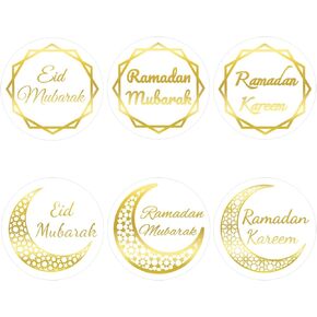Anwyll Ramadan Stickers,Gold Foil Eid Mubarak Stickers Large,120Pcs 2Inch Ramadan Mubarak Stickers,Self-Adhesive Ramadan Kareem Islamic Stickers for Eid Ramadan Party Envelope Card Goodies Bag Basket