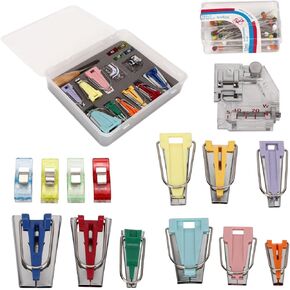 GLOGLOW Fabric Bias Tape Makers, 5 Size Sew Bias Tape Maker Kit (6/9/12/18/25 mm) Bias Tape Makers Machine Sewing Accessories with Snap On Foot 4 Clips Snap on Foot Bead Needle Quilt Awl