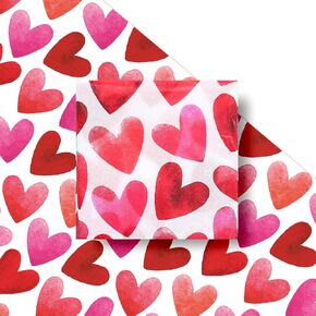 FYSUIMU 60 Sheets Valentine's Day Heart Tissue Paper Watercolor Red Pink Love Heart Gift Wrapping Paper for DIY Art Craft Wedding Anniversary Party Decor, 13.8 x 19.7 Inch