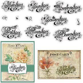 ABTOLS Week Date Clear Stamps for Card Making, Words Calendar Week Words Clear Rubber Stamps Monday Sunday Silicone Reusable Stamp for DIY Scrapbooking Paper Craft Album Decor