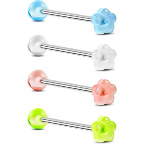 Jewseen 4Pcs G23 Implant Grade Titanium Tongue Rings 14g Tongue Piercing Jewelry Acrylic Star Tongue Barbell for Women Men