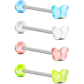Jewseen 4Pcs G23 Implant Grade Titanium Tongue Rings 14g Tongue Piercing Jewelry Acrylic Star Tongue Barbell for Women Men