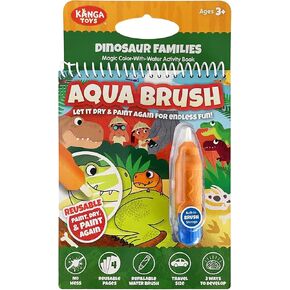 KangaToys Dinosaur Families Aqua Brush Activity Book - Reusable Water Coloring, Travel-Friendly Fun for Kids