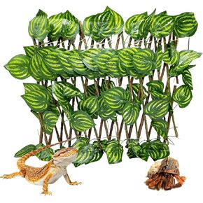 Reptile Hermit Crab Climbing Toys 15.75 in Watermelon Leaves Expandable Retractable Plastic Simulation Trellis Hedge Fence Aquarium Tank Decoration with Suction Cups Cage Habitat Accessories