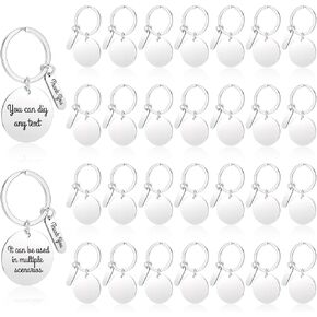 30 Pcs Engravable Metal Keychain Blanks, 1.2“ Round Metal Stamping Blanks, Stainless Steel Blank Tags with Hole Laser Engraving Blanks Key Rings Tags for Bracelet Jewelry Making
