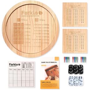 Farkle Dice Tray ، لعبة Farkle Classic Dice Game مع صينية ، مجموعتان من 6 نرد من اللؤلؤ ، ومجموعتان من لوحة النتائج 6'wwooden ، 12 عصي تسجيل ، دليل تعليم واحد ، 50 PCS.