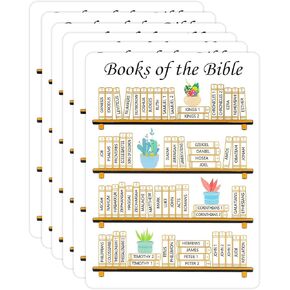 Books of The Bible Sticker 6 Pack, 5 x 7 inches Books of The Bible Book Shelf Sticker with Biblical Cross Design, Wood Colored Books of The Bible Tracker Dashboard Sticker
