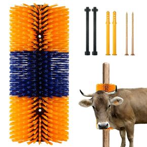 Livestock Scratching Brush with 2 Screws Horse Brushes for Grooming Horse Grooming Brushes Horse Scratching Post Goat Scratching Post for Horse, Cow, Sheep, Pig (Blue & Yellow)