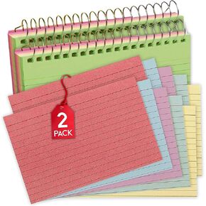 1InTheOffice Spiral Index Cards 4x6 Ruled, Index Cards Spiral Bound, Note Cards Spiral, Assorted Colors, 50 Sheets/Pack (2 Pack)