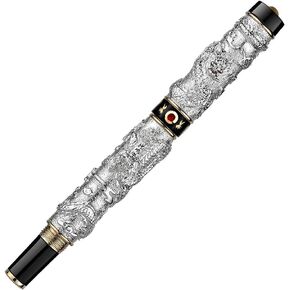 Jinhao Silver & Black Double Dragon Metal Rollerball Pen Attage Bens for Lealigraphy Signature
