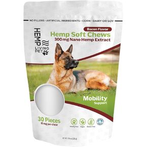 Calming Dog Chews, Hip & Joint Chews for Dogs, Organic Hemp Protein for Ease Joint Discomfort & Mobility, Glucosamine for Dogs Hip & Joint Chew, Soft Bacon Flavor Chews (Mobility Bacon Flavor)