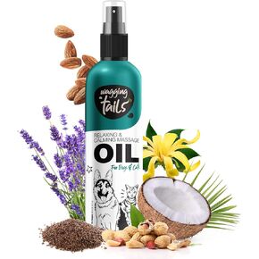 Wagging Tails 4-in-1 Relaxing & Calming Massage Oil for Dogs and Cats, 6.76 fl oz | Natural Grooming Formula | Enhances Coat Shine & Softness, Soothes Itching, Promotes Relaxation