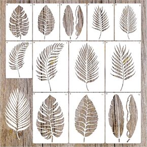 12 Pcs Large Leaf Stencil for Painting on Walls Tropical Palm Leaf Stencil Crafts Reusable Plant Fern Wall Templates for Walls Shirts Floor Canvas (12 Leaf)