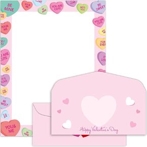 50 Pack Valentine Day Letter with Occants Love Heart Border Computer Stationery Paper for Note Letters to Valentines Anniversary Anniversary Printer Paper Office School 8.5x11in