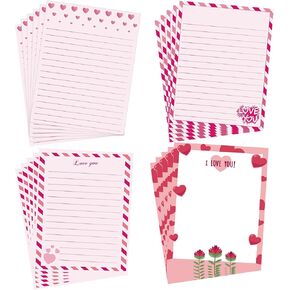 48 Pcs Valentine's Day Stationery Letter Sweet Pink Love Heart Letter Writing Paper - 8.5 x 11 Inch Pink Letter Writing Paper Set for Valentine's Day,Wedding,Anniversary & Crafting 4 Designs (Pink)