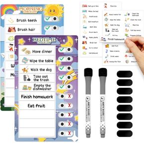 Chore Chart for Kids: Dry Erase to Do List, Morning/Bedtime Routine Chart, Magnetic Checklist, Toddler Visual Schedule, Daily Behavior Chart for Fridge