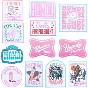 12PC Large Trucker Hat Patches Funny Cool Bar Drinking Vintage Iron On Hats Preppy Applique Embroidery Patch Bulk Pink Cute Girly Decorative Fun Lake Husband Tab Wife for Girl Women DIY Supplies