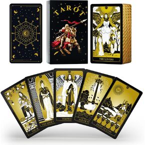 WJPC Knight Gold Tarot Cards with Guide Book Set&Gift Box for Beginner& Expert. Original Design Tarot Decks, Tarot Cards Decks