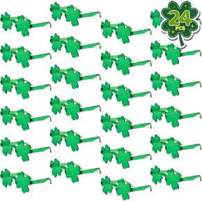 ArtCreativity 24 PCS St Patrick’s Day Shamrock Glasses - Saint Patricks Day Accessories with UV400 Protection for Irish Costume Party, Photo Props, Parade, Party Favors - Green Clover Sunglasses