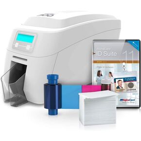Magicard 300 ID Card Printer System w/ 300 Print YMCKO Ribbon, 300 Premium PVC AlphaCard Cards, and AlphaCard ID Suite Software (PC) (Single Sided, PVC Cards)