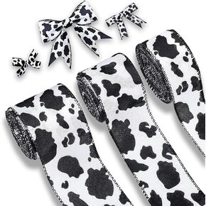 3 Rolls Wired Cow Grosgrain Ribbon, 15 Yards Wired Cow Print Ribbon Black and White Ribbon Animal Print Ribbon, Cow Spot Pattern Ribbon, Animal Print Ribbon for Wreath Bow DIY Crafts Party Decoration…