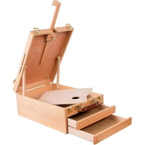 Kuyal Art Supplies Box Easel Sketch Box Painting Storage Box-Adjustable Design with Large 2-Drawer（2-Drawer Box Easel