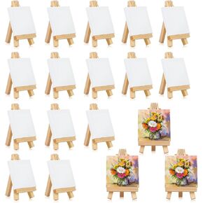 Mini Canvases Panels for Painting with Mini Easel, 18 Pack 5x5In Small Canvas Boards and 18 Pack Mini Wooden Easel for Painting, Acrylic Pouring Oil Water Art Media