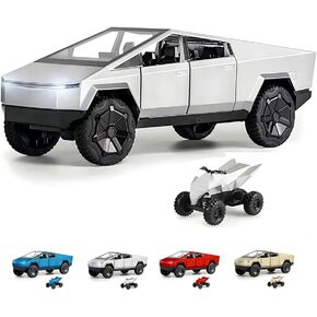 Cybertruck Toy Trucks with Motorcycle Diecast Metal Cyber Truck Model Pickup 1/32 Pull Back Race Cars with Sound and Light Effect Ideal Gift Age for 6 Year Old and Up