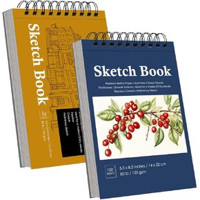 Sketchbook 5.5 X 8.5 inches, Spiral Sketchbook 2Pack Acid Free Sketch Pads for Drawing, Kids Adults Beginners Artists (200 s; 68 lb/100gsm)