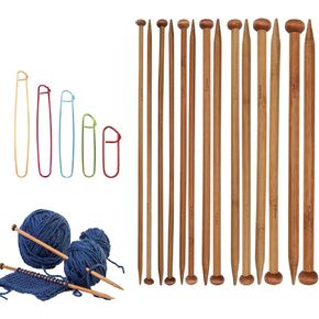 7 Pairs Bamboo Knitting Needles Set, Bamboo Natural, Long Wooden Knitting Needles, Single Point Straight Wood Needles, Wooden Knitting Needles for Beginners for Making Sweater, Shawl, Scarf