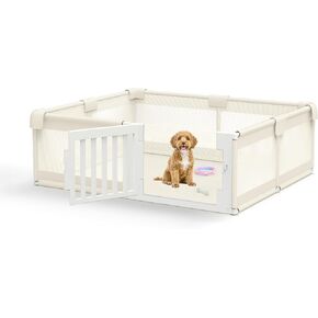 FXW Dog Playpen with Door, 71x59x24 Inch Spacious Safe Play Area, Non-Slip Design Dog Pen Indoor for Puppies, Small Dogs, Ideal for Whelping/Potty Training, Beige